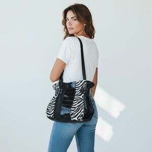 Zebra Shoulder Bag Y2K Vibes Retro Biker Animal Print EUC